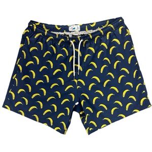 Bermies 2.0 Navy Blue Banana Print Swim Trunks Lg Bold Fun Preppy Vacation Pool